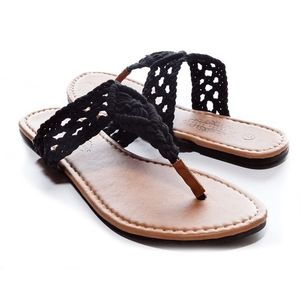 Black Crochet Flat Flip Flops/Thong Sandal